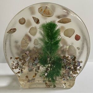 Vintage Lucite Napkin Holder Shells Beach Abalone Mail Holder Ocean Round EUC